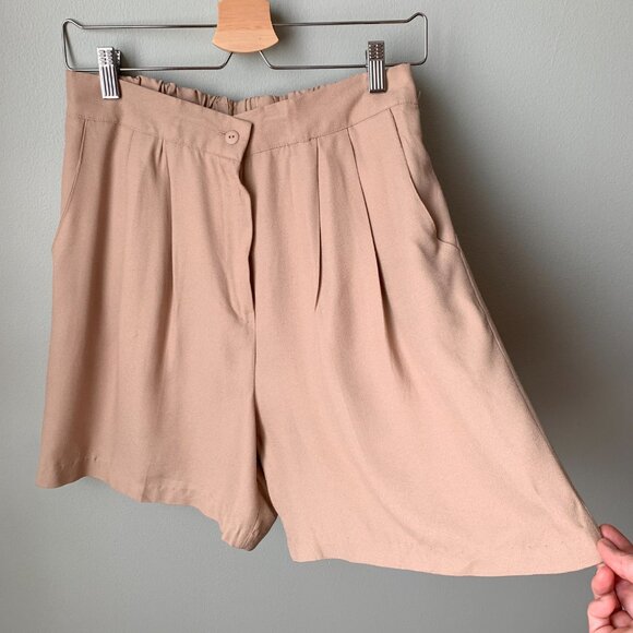 Pleated Wide Leg Shorts S/M 28 Waist Khaki Tan - Picture 3 of 15